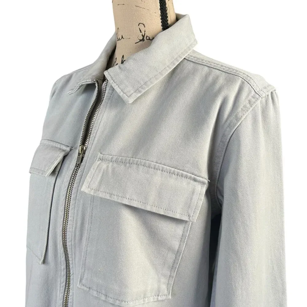 Wonder Nation Twill Jacket Kids Sze XL Light Gray Utility Chest Pockets Full Zip